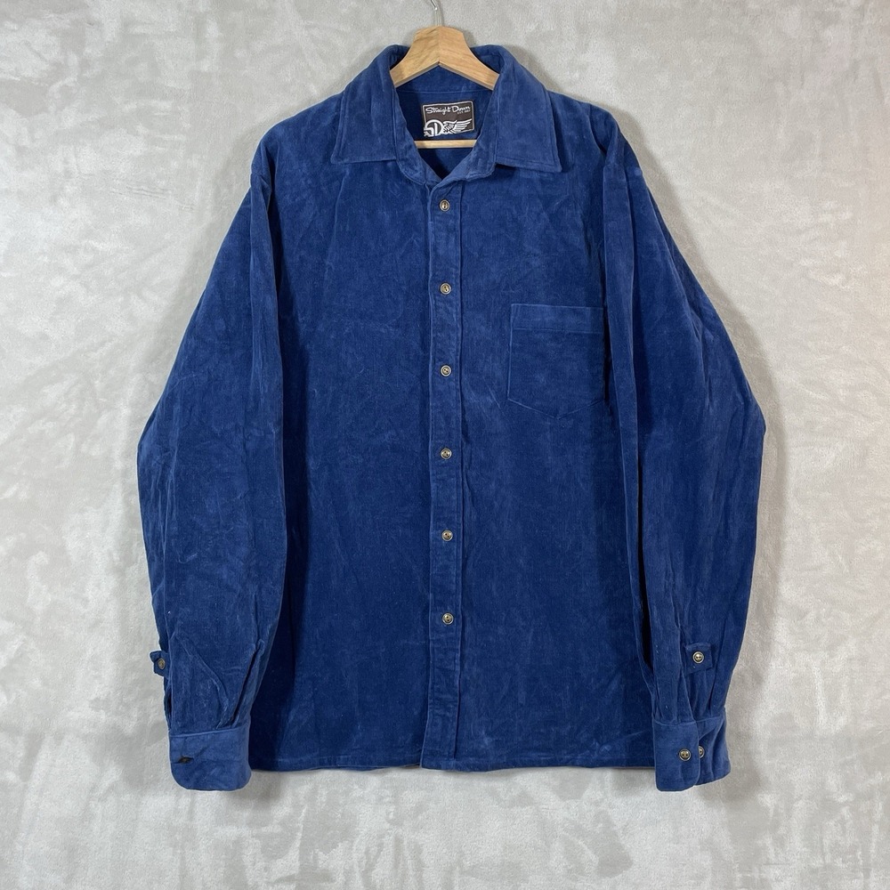 Straight Down Corduroy Button Up Shirt Mens Large Heavyweight Blue Golf Outdoors